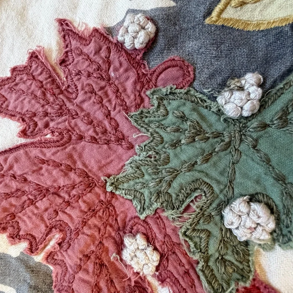 Pottery Barn pillow cover sham 24 x 24 fall leaves wreath embroidered Cream
